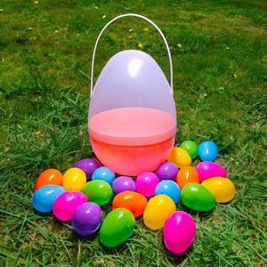 2 for 10 Purple/ Pink/ Blue /Green 9.8in Easter Baskets & 24 Bright Rainbow Eggs